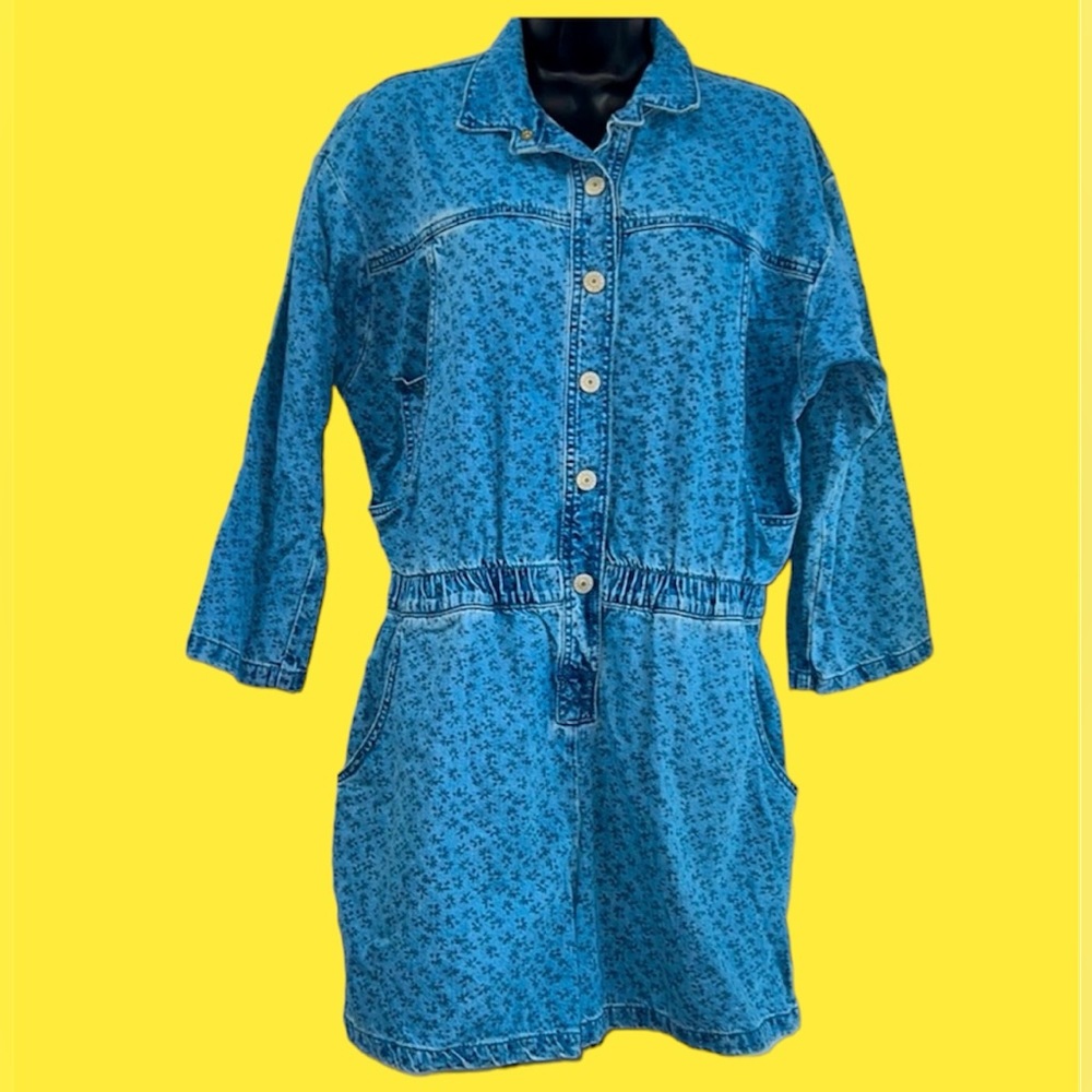 AEO American Eagle DENIM FLORAL ROMPER LARGE - Picture 4 of 5